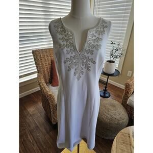 Pappagallo Amaya Sleeveless Shift Dress Women's Size 12 White Coastal Resort